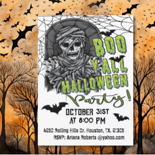 Adult Boo Y'all Skeleton Mummy Halloween Party Invitation