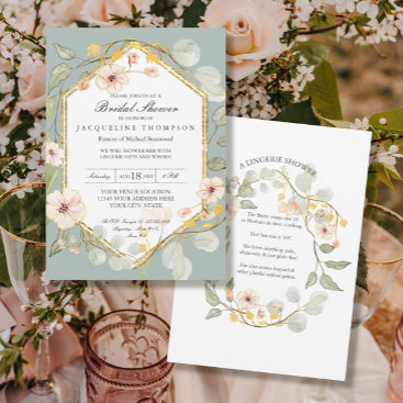 Adult Bridal Shower Silver Sage Rose Watercolor Invitation