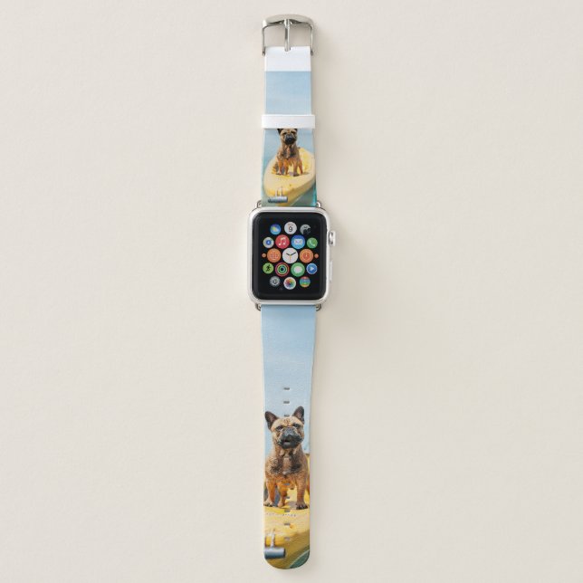 Adult brown French bulldog standing on kayak Apple Watch Band (Front)
