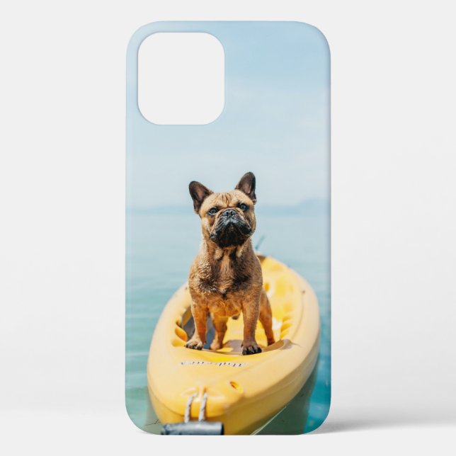 Adult brown French bulldog standing on kayak Case-Mate iPhone Case (Back)