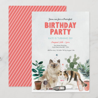 Adult Cats Plants and Wine Birthday Invitation