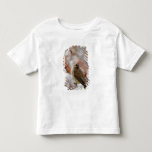Adult Cedar Waxwing on hawthorn with snow, Toddler T-shirt