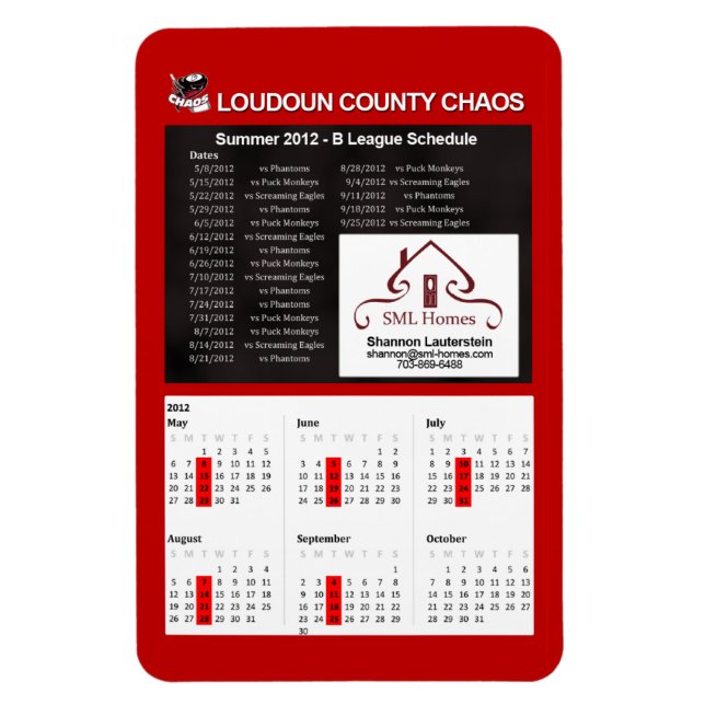 Adult Chaos - Summer 2012 B League Schedule Magnet (Vertical)