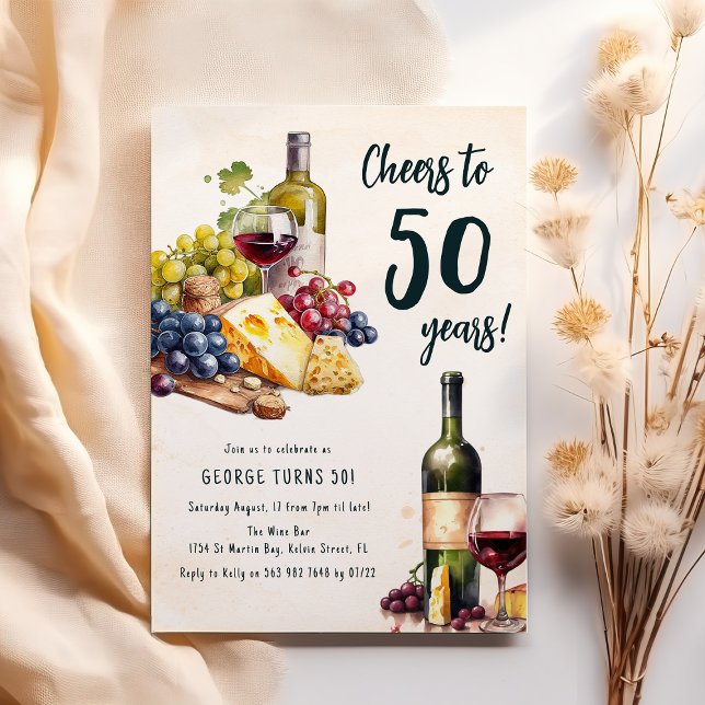 Adult Cheese And Wine Charcuterie 50th Birthday Invitation (Creator Uploaded)
