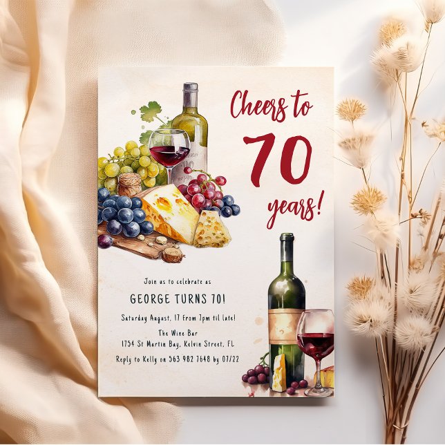 Adult Cheese And Wine Charcuterie 70th Birthday Invitation (Creator Uploaded)