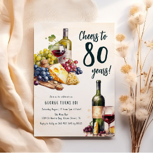 Adult Cheese And Wine Charcuterie 80th Birthday Invitation