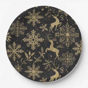 Adult  christmas plates black and gold