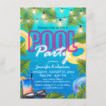 Adult Cocktail Pool Party Summer Birthday Invitation