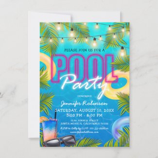 Adult Cocktail Pool Party Summer Birthday Invitation
