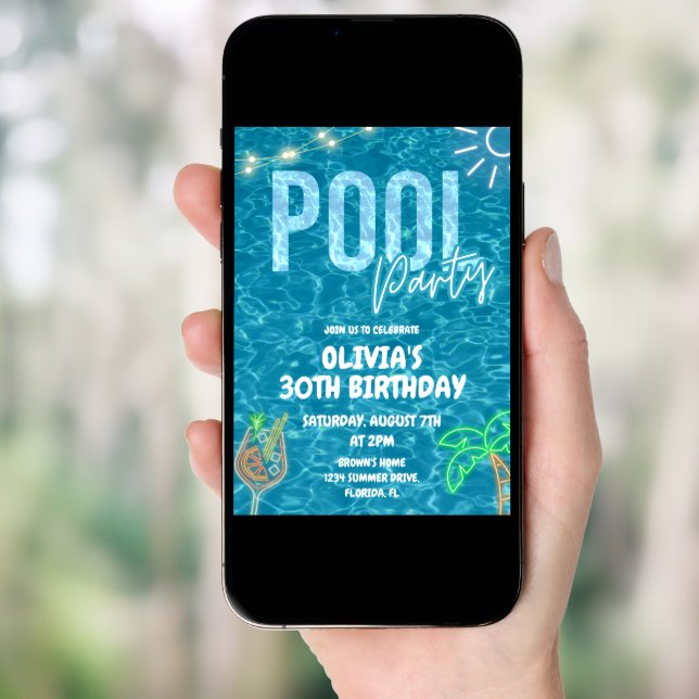 Adult Cocktail Pool Party Summer Birthday Invitation (Front Digital)