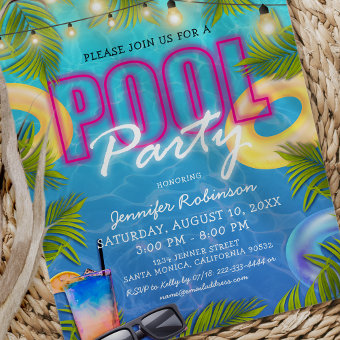 Adult Cocktail Pool Party Summer Birthday Invitation | Zazzle