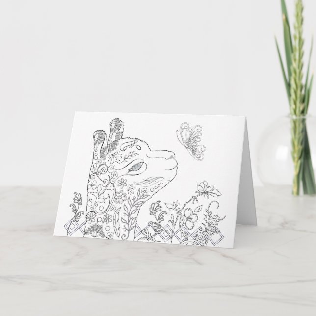 Adult Coloring Alpaca Butterfly Birthday Card (Front)