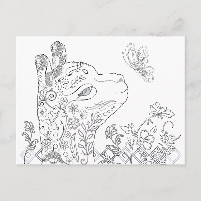 Adult Coloring Alpaca Butterfly DIY Postcards (Front)