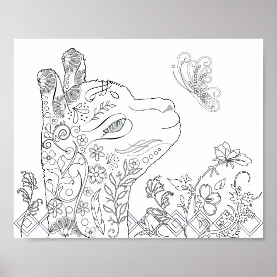 Adult Coloring Alpaca Butterfly DIY Poster