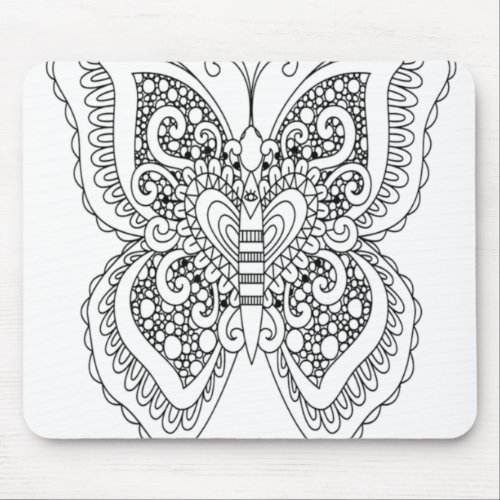 Adult Coloring Book Style Butterfly Self Coloring Mouse Pad