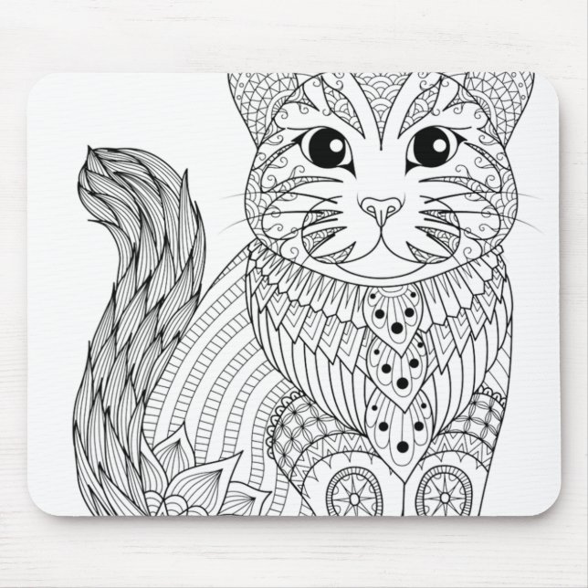 Adult Coloring Book Style Cat Self Coloring Mouse Pad (Front)
