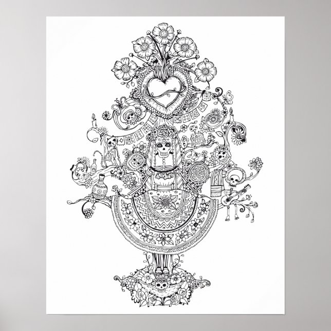 Adult Coloring Day of Dead Tree Poster (Front)