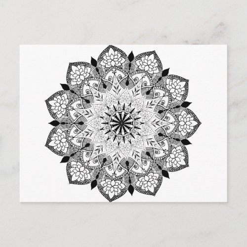 Adult coloring DIY mandala zen doodle lotus flower Postcard