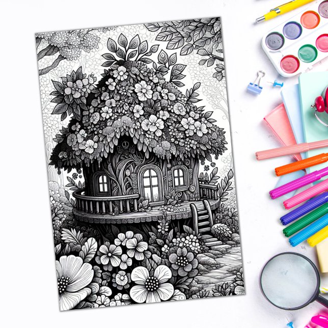 Adult Coloring Floral Fairy House Poster (Creator Uploaded)
