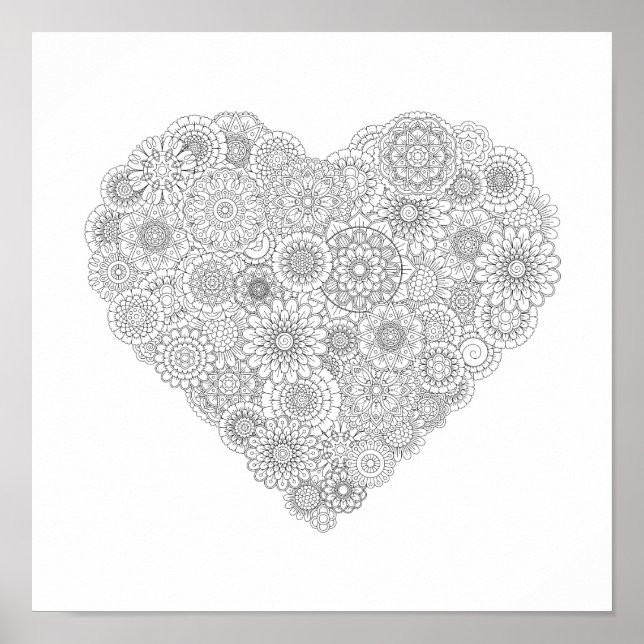 Adult Coloring Flower Heart Poster (Small) (Front)