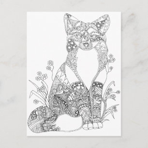 Adult Coloring Fox Animal Art Postcard