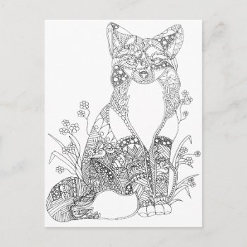 Adult Coloring Fox Animal Art Postcard by NosesNPosesfromALM at Zazzle