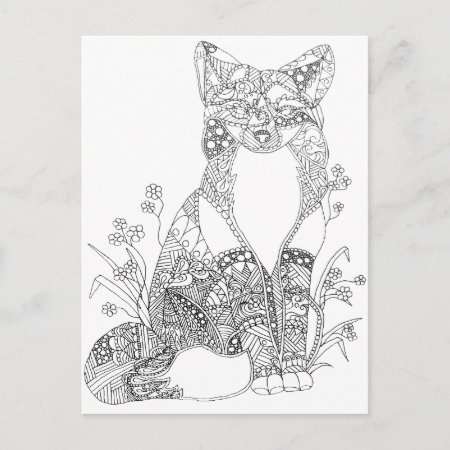 Adult Coloring Fox Animal Art Postcard