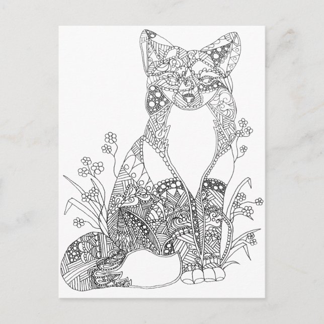 Adult Coloring Fox Animal Art Postcard (Front)