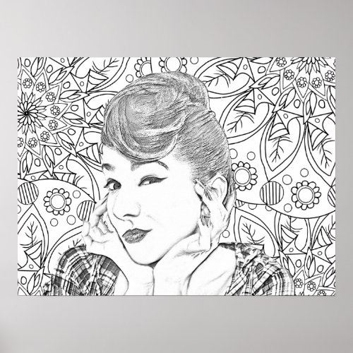 Adult Coloring Grayscale Mandala Vintage Woman Poster