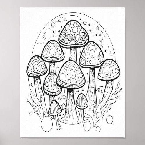 Adult Coloring Magic Mushroom Poster