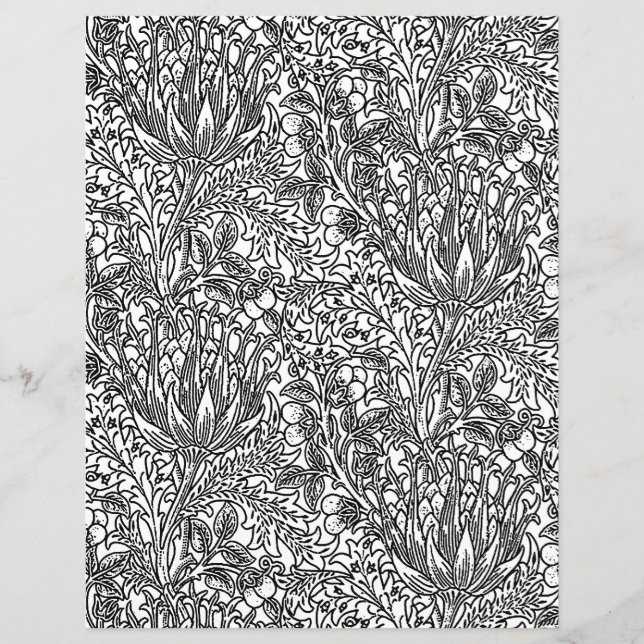 Adult Coloring Page - Art Nouveau Artichoke Damask (Front)