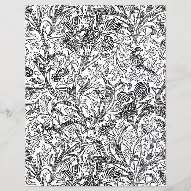 Adult Coloring Page - William Morris Iris Pattern  (Front)