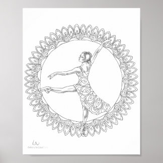 Adult Coloring Poster Ballerina Mandala Dancer