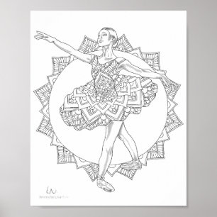Adult Coloring Poster Ballerina Mandala Dancer