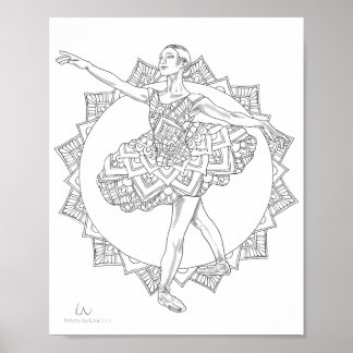 Adult Coloring Poster Ballerina Mandala Dancer