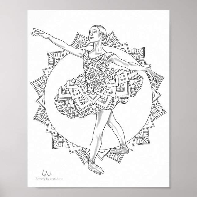 Adult Coloring Poster Ballerina Mandala Dancer (Front)