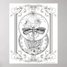 Adult Coloring Poster "I Love Dragonflies Art"