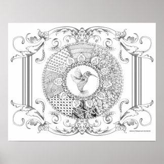 Adult Coloring Poster "I Love Hummingbirds Art"