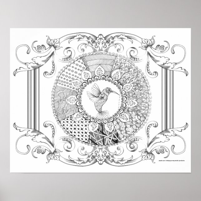 Adult Coloring Poster "I Love Hummingbirds Art" (Front)