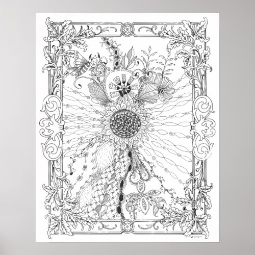 Adult Coloring Poster Love of Sunflowers Art