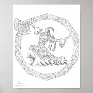 Adult Coloring Poster Mandala Flamenco Dancer