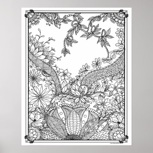 Adult Coloring Poster Mothers Pearl Garden Art