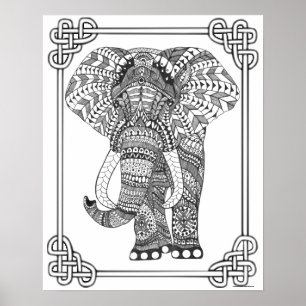 Adult Coloring Poster "Proud Elephant Art"