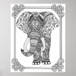 Adult Coloring Poster "Proud Elephant Art"