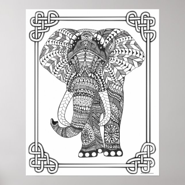 Adult Coloring Poster "Proud Elephant Art" (Front)