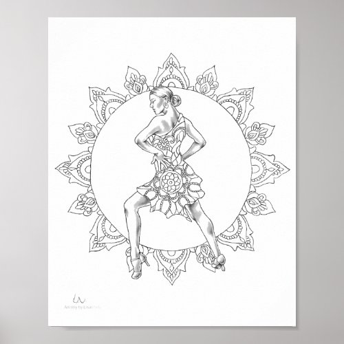 Adult Coloring Poster Salsa Mandala Dancer