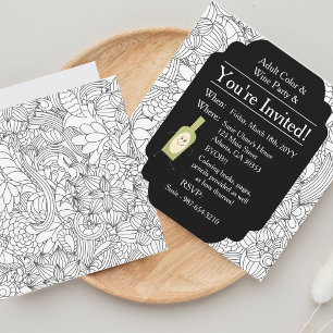 Adult Coloring Wine Party•Floral Invitation