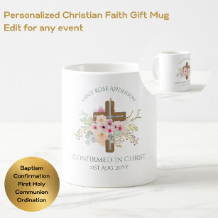 Adult CONFIRMATION Gift - Floral Cross Personalize Coffee Mug