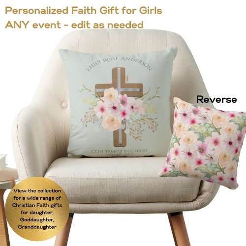 Adult CONFIRMATION Gift _ Floral Cross Personalize Throw Pillow