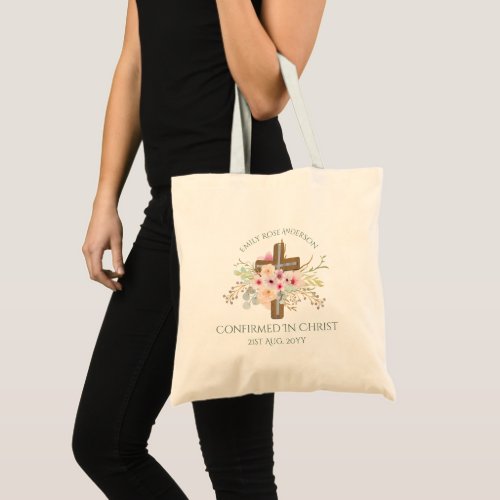 Adult CONFIRMATION Gift _ Floral Cross Personalize Tote Bag
